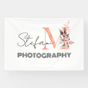 Floral Elegant Signature Rose Gold M Monogram Logo Banner