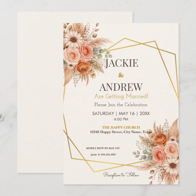 Floral Elegant Simple Botanical Wedding Invitation (Front/Back)