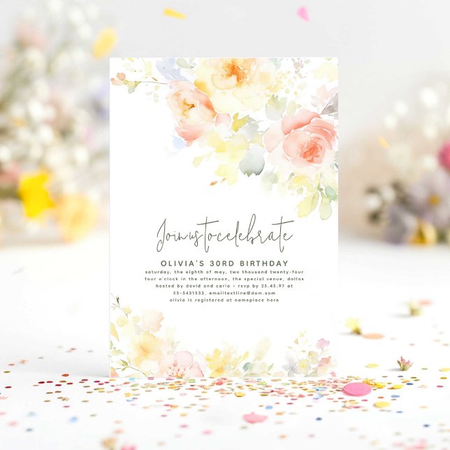 Floral Elegant Soft Birthday Invitation for Her (Elegant floral birthday invitations)