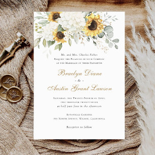 Floral Elegant Sunflowers White Hydrangea Wedding Invitation