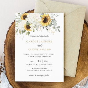 Floral Elegant Sunflowers White Hydrangea Wedding Invitation