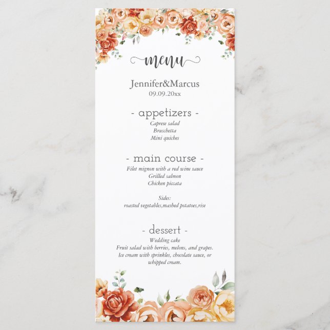 Floral Elegant Sunset Garden Flat Menu (Front)