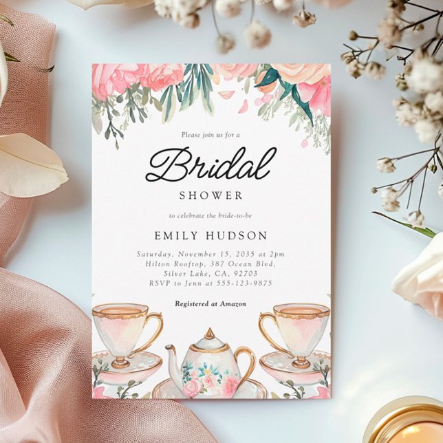 Floral Elegant Tea Party Bridal Shower Invitation (Creator Uploaded)