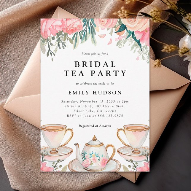 Floral Elegant Tea Party Bridal Shower Invitation (Creator Uploaded)