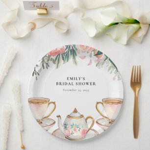 Floral Elegant Tea Party Bridal Shower Paper Plate