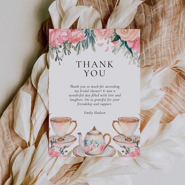 Floral Elegant Tea Party Bridal Shower Thank You Card (Creator Uploaded)