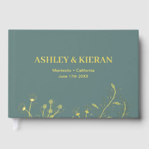 Floral Elegant Teal Wedding Foil Guest Book