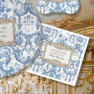 Floral Elegant Vintage Blue and White Gold Bridal Napkin