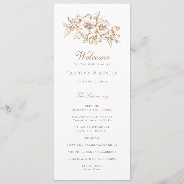 Floral Elegant Vintage Botanical Blue Wedding Programme (Front)