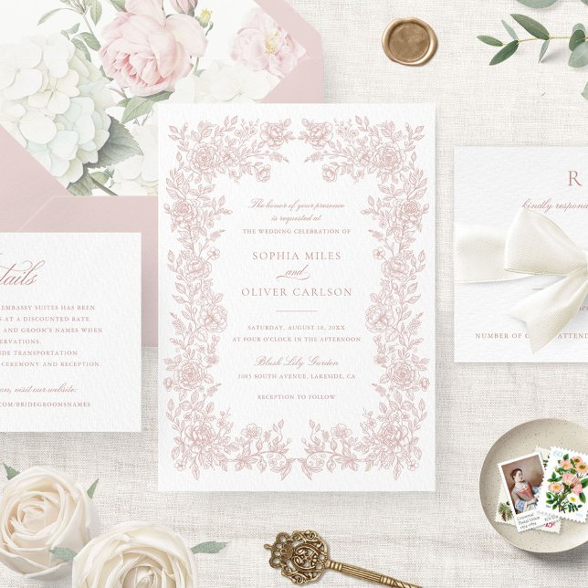 Floral Elegant Vintage Frame Wedding Invitation (Creator Uploaded)