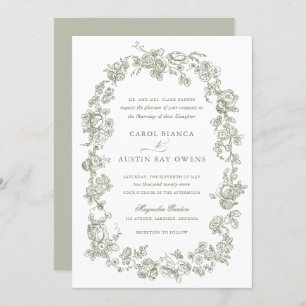 Floral Elegant Vintage French Sage Roses Wedding Invitation