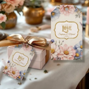 Floral Elegant Vintage Pink Blue n Gold Watercolor Gift Tags