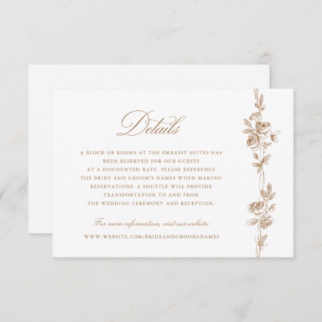 Floral Elegant Vintage Toile Wedding Details Invitation (Front/Back)