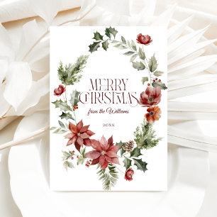 Floral Elegant Watercolor Merry Christmas Holiday Card