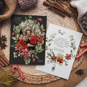 Floral Elegant Watercolor Merry Christmas Photo Holiday Card