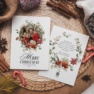 Floral Elegant Watercolor Merry Christmas Photo Holiday Card