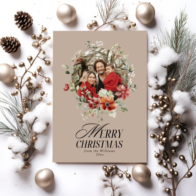 Floral Elegant Watercolor Merry Christmas Photo Holiday Card (Creator Uploaded)