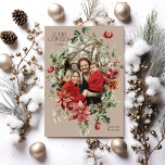 Floral Elegant Watercolor Merry Christmas Photo Holiday Card<br><div class="desc">Floral Elegant Watercolor Merry Christmas Holiday Card with photo</div>
