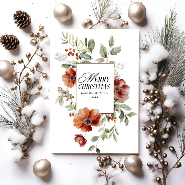 Floral Elegant Watercolor Merry Christmas Wishes Holiday Card (Creator Uploaded)