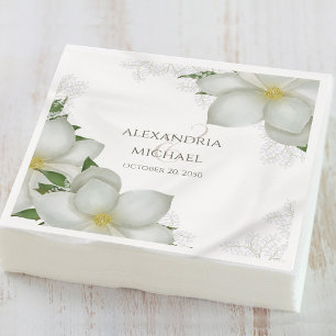 Floral Elegant Watercolor White Magnolia Flower  Napkin