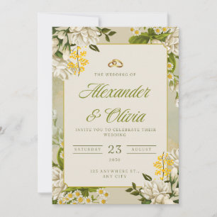 Floral Elegant Wedding Invitation White & Gold