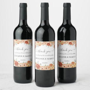Floral Elegant Wedding Thank You Wine Label