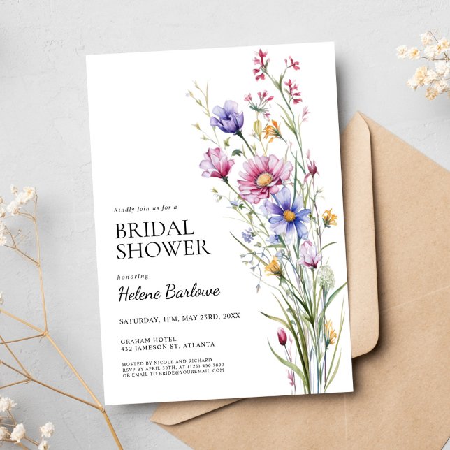 Floral Elegant Whimsical Wildflower Bridal Shower Invitation (Floral Elegant Whimsical Wildflower Bridal Shower Invitation)