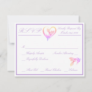 Floral Elegant White, Bright Pink & Mauve Wedding RSVP Card