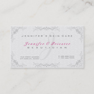 Floral Elegant White Damasks & Grey Frame Business Card