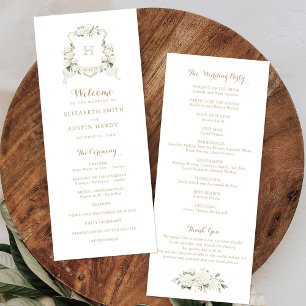 Floral Elegant White Hydrangea Crest Wedding Programme