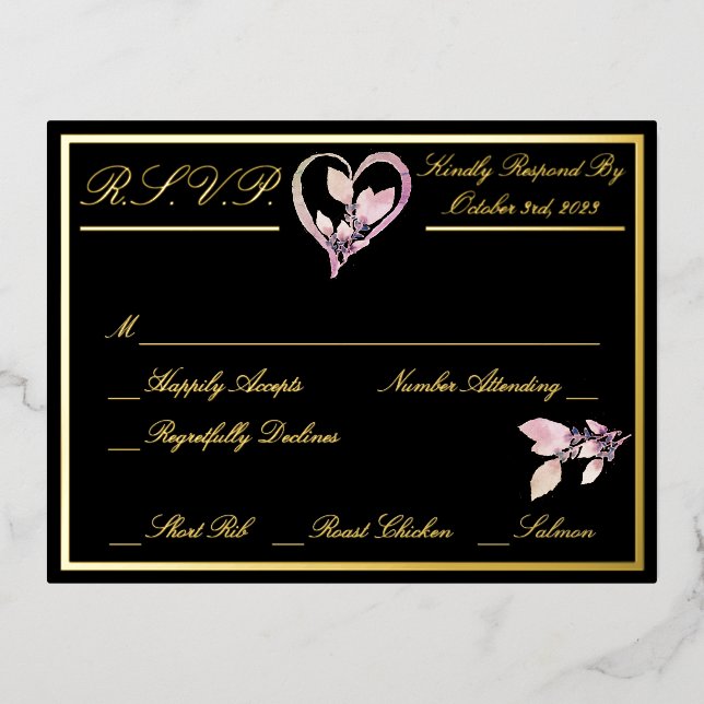 Floral Elegant White Wedding RSVP Gold Foil Invitation Postcard (Front)