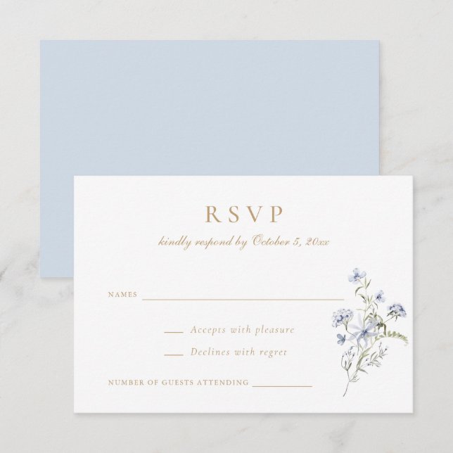 Floral Elegant Wildflowers Dusty Blue Wedding RSVP Invitation (Front/Back)