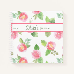 Floral Elegant Your Name Script Pink Roses Journal