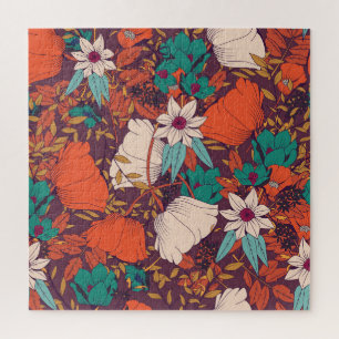 Floral Elements: Hand Drawn Seamless. Jigsaw Puzzle