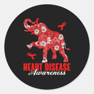 Floral Elephant &amp; Red Ribbon Heart Disease Awa Classic Round Sticker