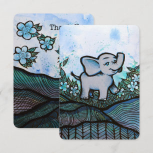 Floral Elephant Art Thank You Card