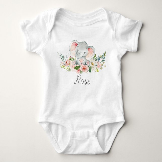 Floral Elephant Baby Girl Bodysuit (Front)