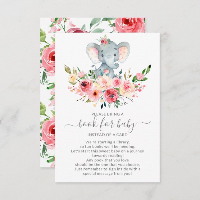 Floral Elephant Baby Shower Book for Baby Enclosure Card (Front/Back)