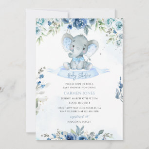 Floral Elephant Baby Shower Invitation