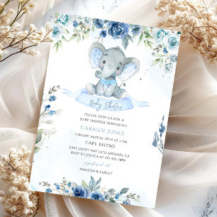 Floral Elephant Baby Shower Invitation