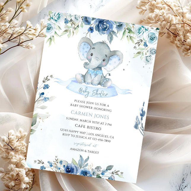 Floral Elephant Baby Shower Invitation (Creator Uploaded)