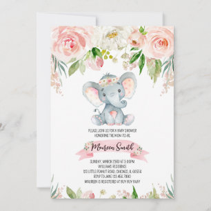 Floral Elephant Baby Shower Invitation