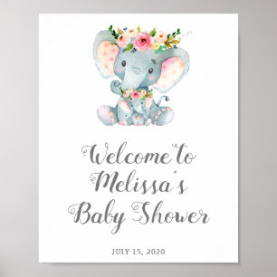 Floral Elephant Baby Shower Sign, Baby Girl Shower Poster