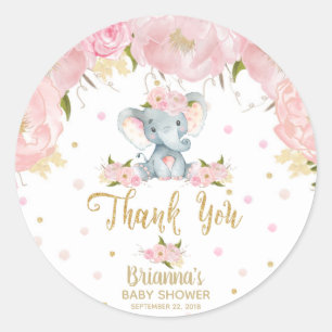Floral Elephant Baby Shower Thank You Classic Round Sticker