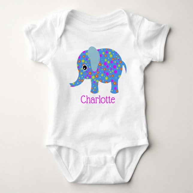 Floral Elephant Baby Sleeper Bodysuit (Front)