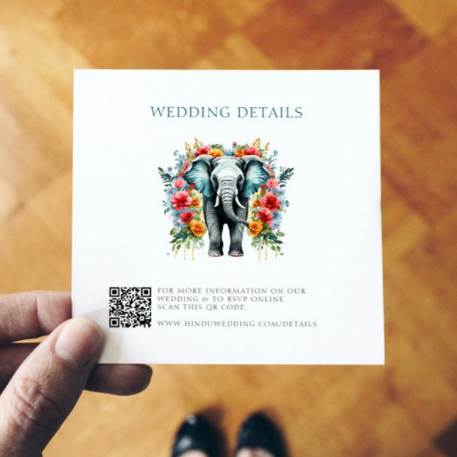 Floral Elephant Bay Blue and White Wedding Details Thank You Card (Creator Uploaded)