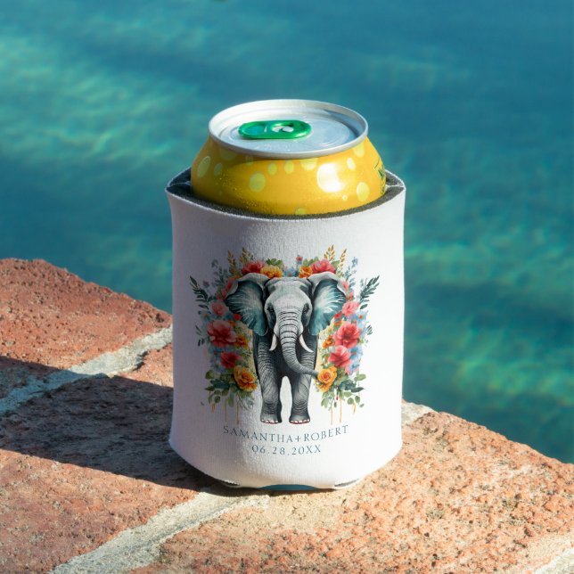Floral Elephant Bay Blue White Can Cooler (In Situ Pool)