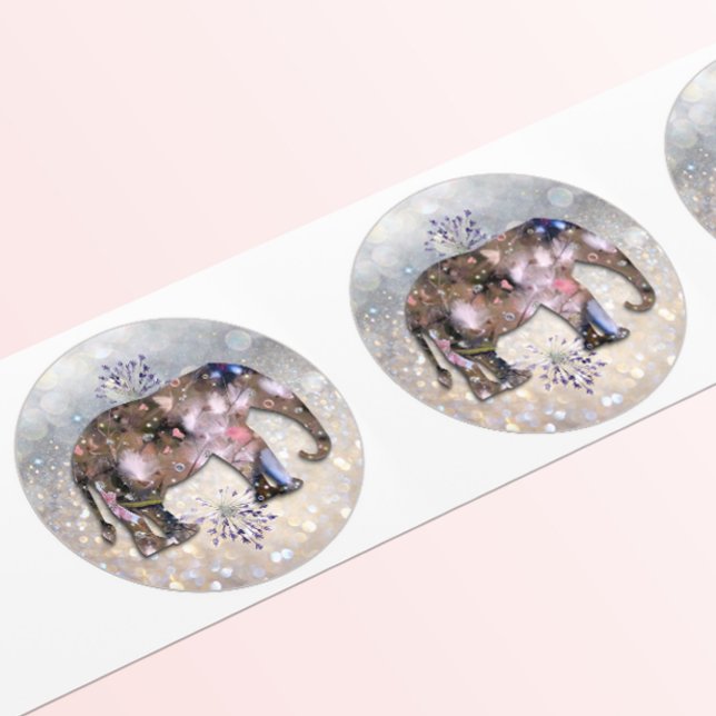 Floral Elephant Classic Round Sticker (Creator Uploaded)