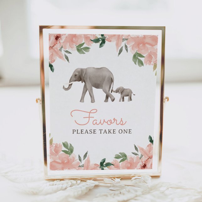 Floral Elephant Girl Baby Shower Favours Sign (Creator Uploaded)