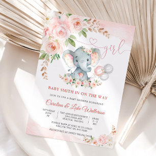 Floral Elephant Girl Baby Shower Invitation